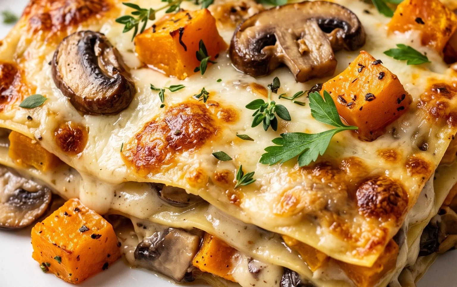 Lasagnes végétariennes à la butternut et aux champignons