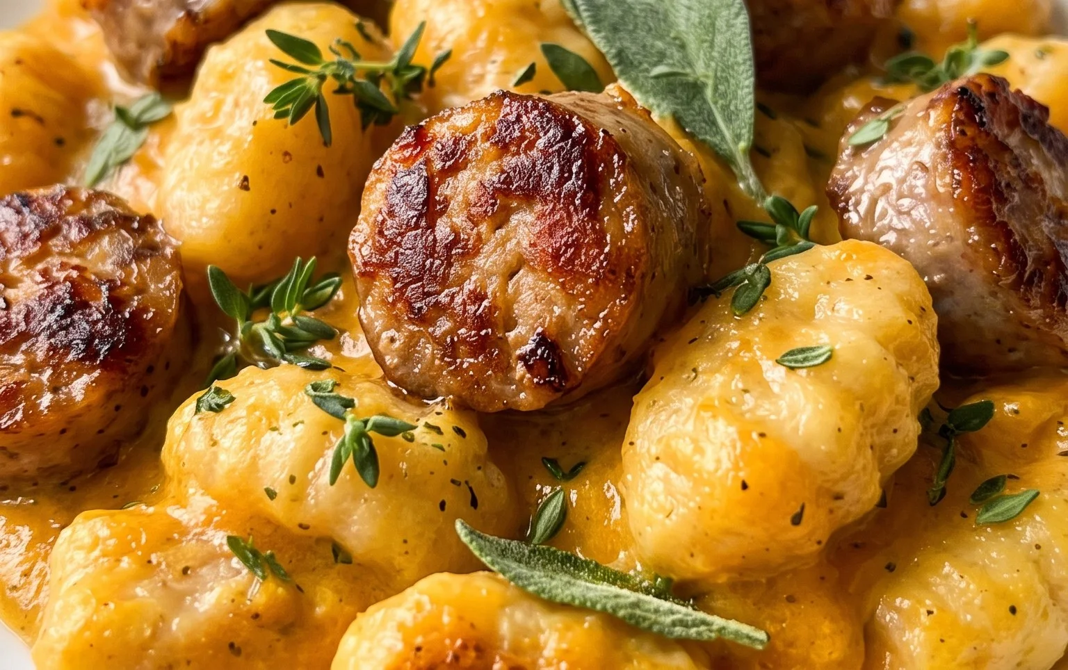 Creamy Butternut Squash Gnocchi with Sausage, Thyme, and Sage