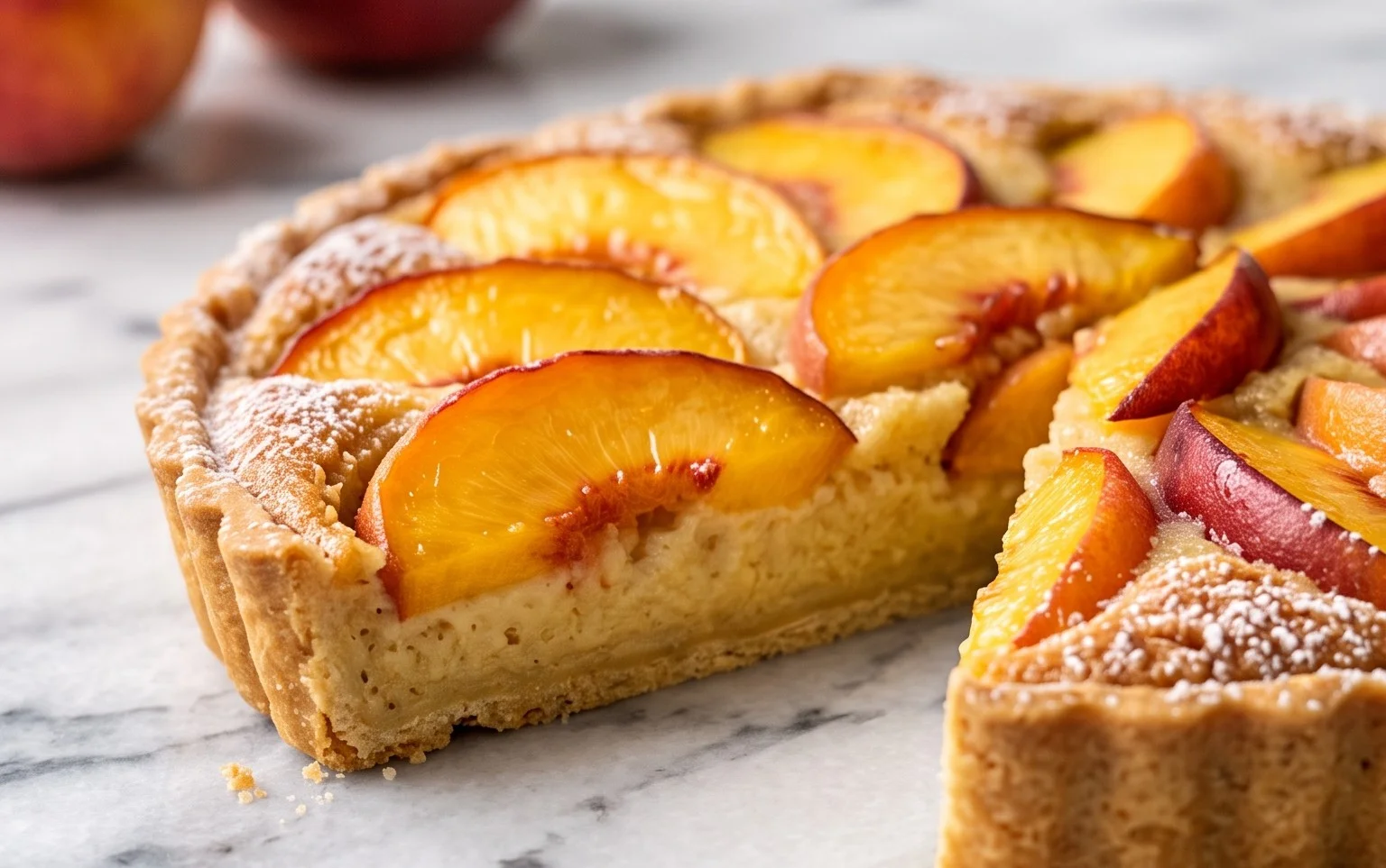 Tarte aux pêches fraîches et frangipane crémeuse